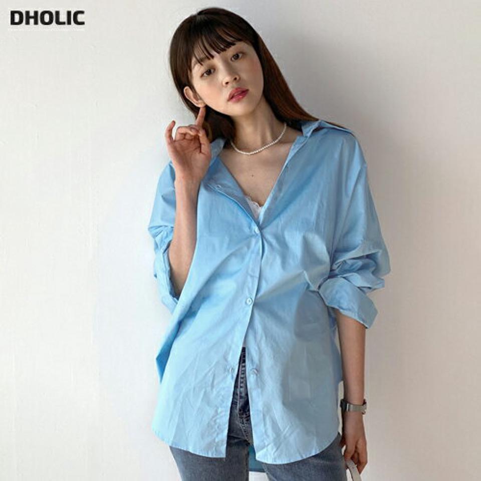 ラウンドヘムボクシーコットンシャツ・b00343 レディース 【bl】トップス シャツ カラーネック 長袖 ドロップショルダー ラウンドヘム タック コットン 綿 無地 単色 シンプル かわいい 可愛い カジュアル フェミニン 秋 冬 春 韓国ファッション