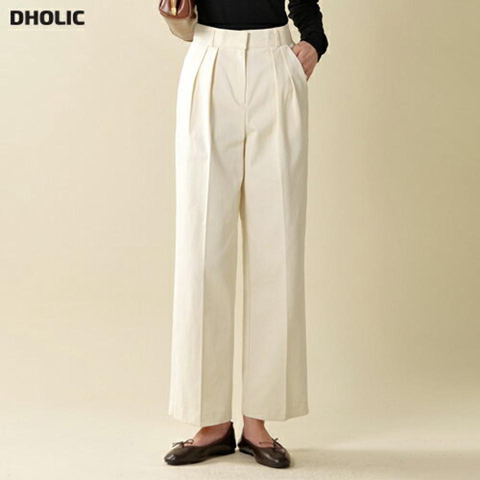 ツータックコットンスラックス・t00132 レディース 【pt】ボトムス ロング ロングパンツ スラックス ワイド ストレート ツータック センタープレス ハイウエスト ロング丈 無地 単色 シンプル フェミニン カジュアル 秋 冬 春 韓国ファッション