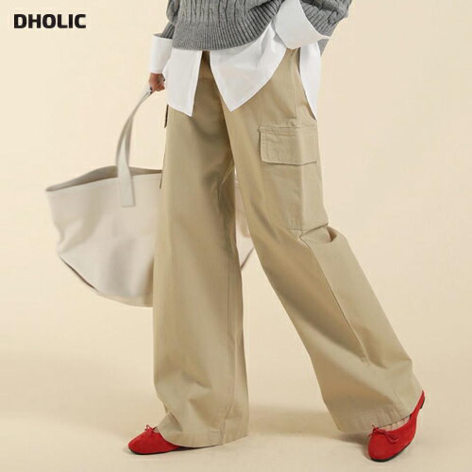 コットンカーゴワイドパンツ・t71794 レディース 【pt】ボトムス ロング ロングパンツ カーゴパンツ コットン 綿 ワイド ロング丈 無地 単色 シンプル フェミニン カジュアル 秋 冬 春 韓国ファッション