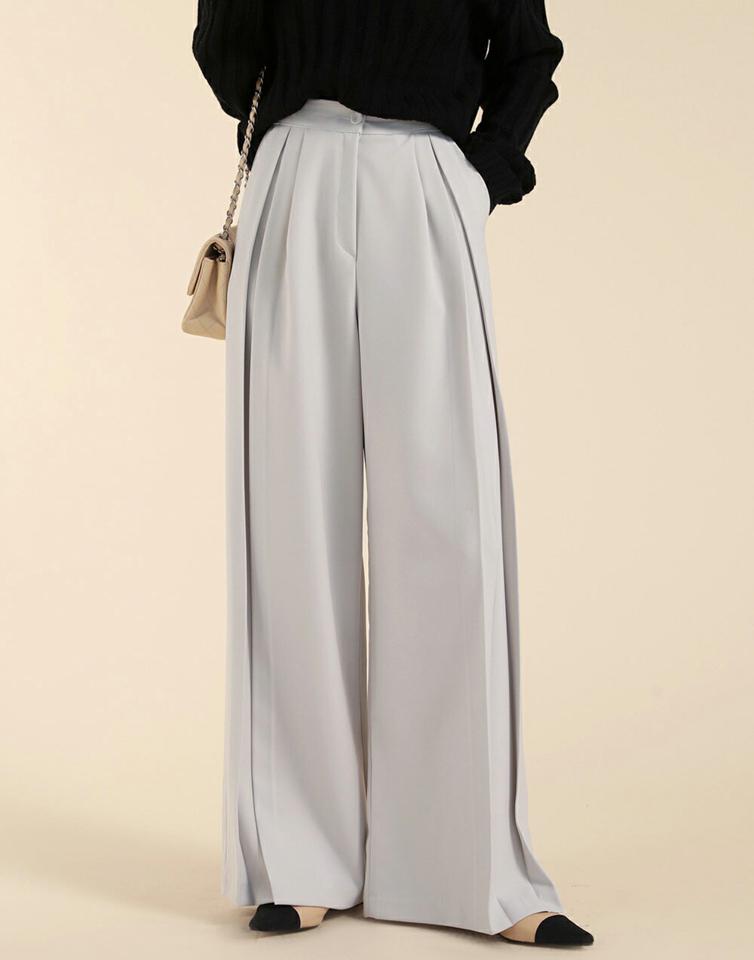 ディープタックワイドスラックス・t71805 レディース 【pt】ボトムス ロング ロングパンツ スラックス ツータック ハイウエスト ワイド ストレート フルレングス ロング丈 無地 単色 シンプル フェミニン カジュアル 秋 冬 春 韓国ファッション