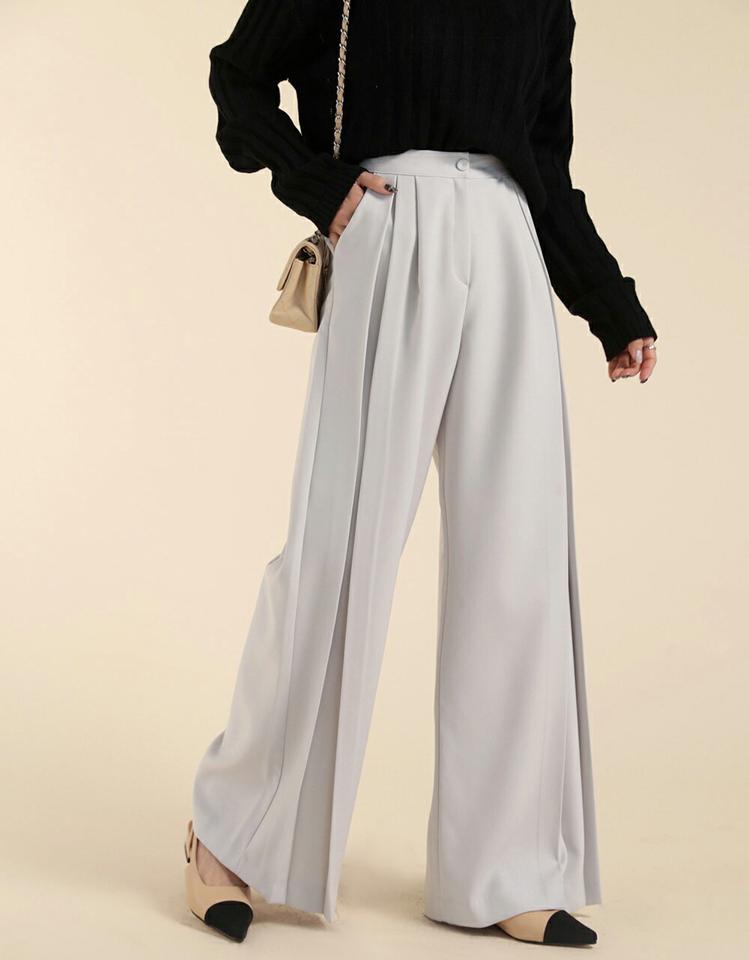 ディープタックワイドスラックス・t71805 レディース 【pt】ボトムス ロング ロングパンツ スラックス ツータック ハイウエスト ワイド ストレート フルレングス ロング丈 無地 単色 シンプル フェミニン カジュアル 秋 冬 春 韓国ファッション