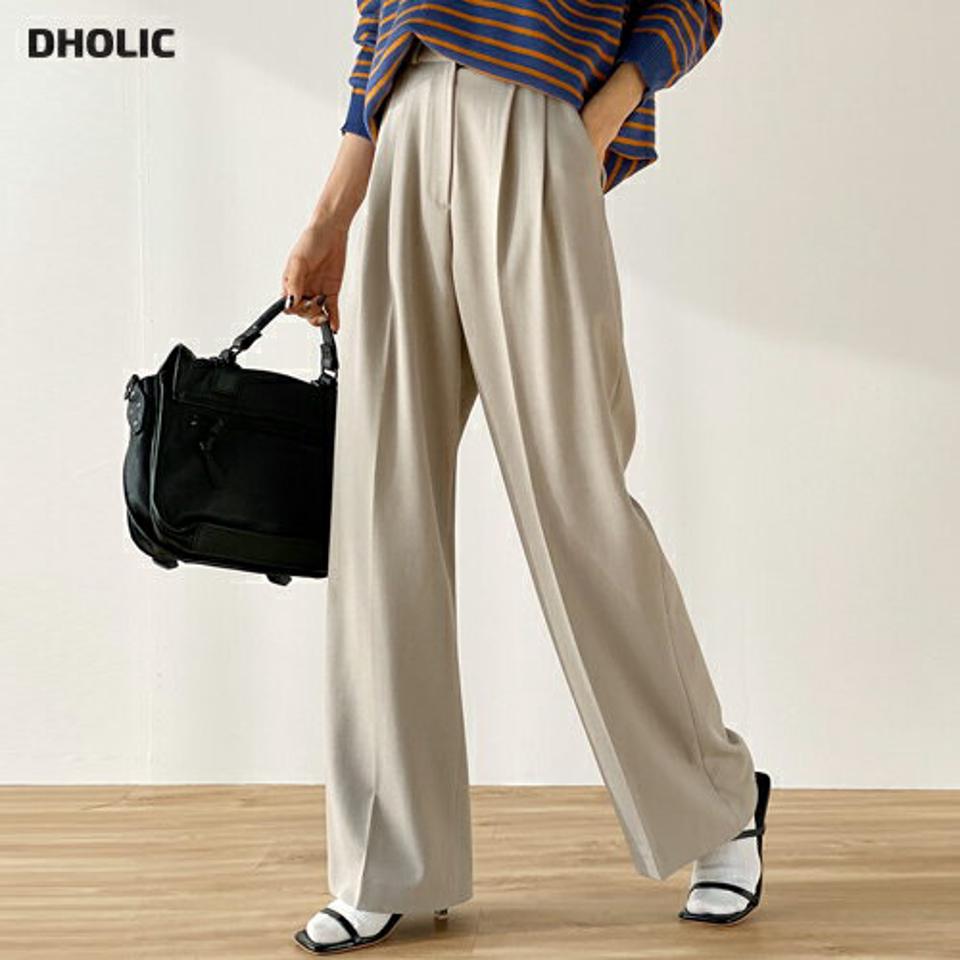 ワイドツータックスラックス・t71801 レディース 【pt】ボトムス ロング ロングパンツ ハイウエスト ワイド ストレート センタープレス ハイウエスト フルレングス ロング丈 無地 単色 シンプル フェミニン カジュアル 秋 冬 春 韓国ファッション