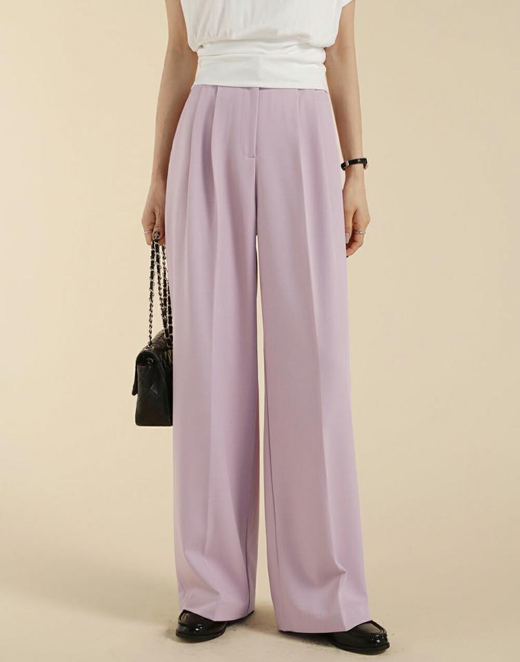 ワイドツータックスラックス・t71801 レディース 【pt】ボトムス ロング ロングパンツ ハイウエスト ワイド ストレート センタープレス ハイウエスト フルレングス ロング丈 無地 単色 シンプル フェミニン カジュアル 秋 冬 春 韓国ファッション