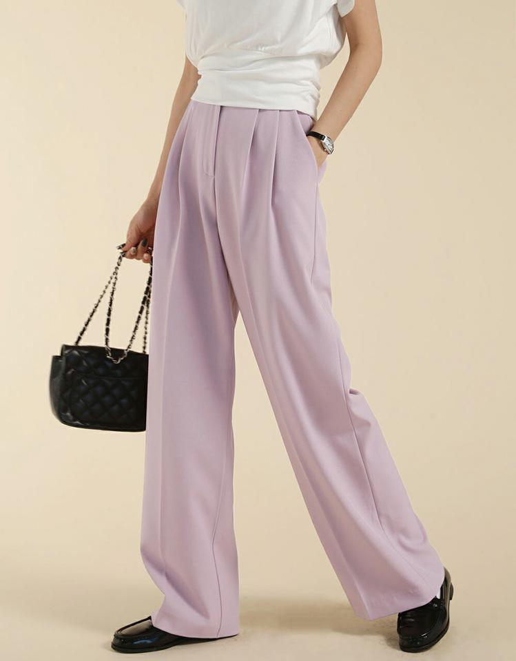 ワイドツータックスラックス・t71801 レディース 【pt】ボトムス ロング ロングパンツ ハイウエスト ワイド ストレート センタープレス ハイウエスト フルレングス ロング丈 無地 単色 シンプル フェミニン カジュアル 秋 冬 春 韓国ファッション