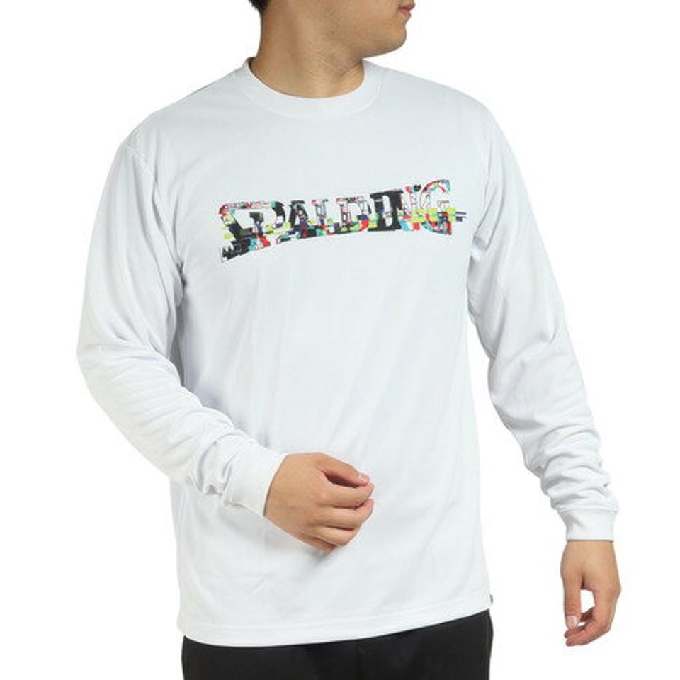 【10%OFFクーポン 2/16まで】スポルディング（SPALDING）（メンズ）バスケットボールウェア ロンT 長袖Tシャツ デジタルノイズロゴ SMT22117WH