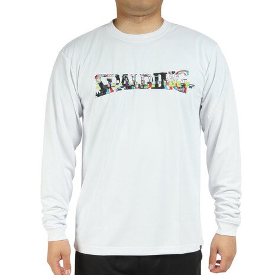 【10%OFFクーポン 2/16まで】スポルディング（SPALDING）（メンズ）バスケットボールウェア ロンT 長袖Tシャツ デジタルノイズロゴ SMT22117WH