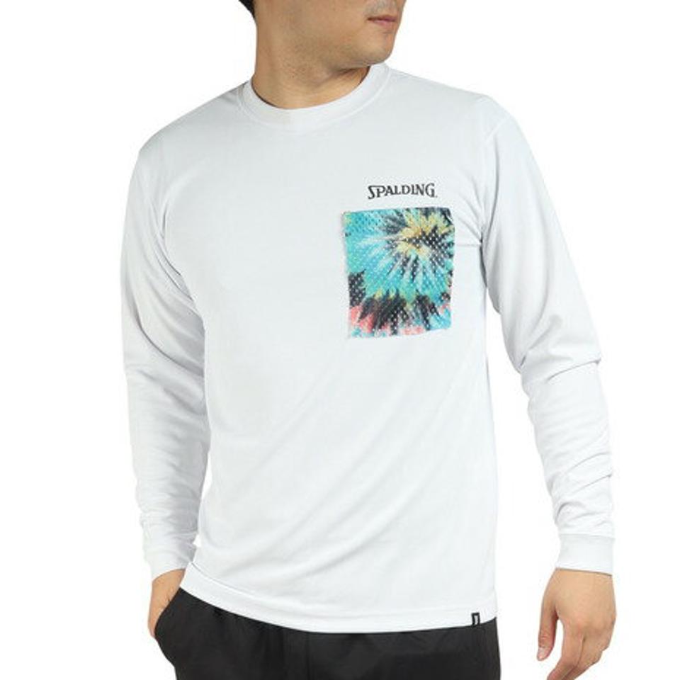 【10%OFFクーポン 3/23まで】スポルディング（SPALDING）（メンズ）バスケットボールウェア ロンT ロングスリーブTシャツ スパイラルダイ ポケット SMT22105WH