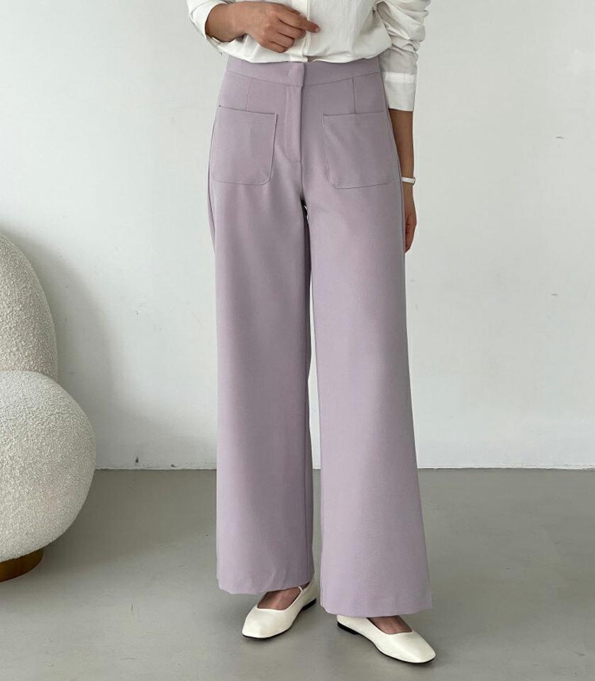 アウトポケットフレアスラックス・p002561 レディース 【pt】パンツ ロング丈 単色 無地 シンプル ベーシック フレア スラックス パステル 春 夏 秋 冬 オフィスカジュアル 大人 OL きれいめ 韓国ファッション MKT