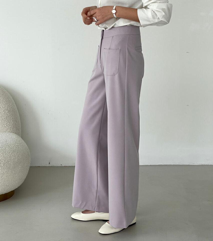アウトポケットフレアスラックス・p002561 レディース 【pt】パンツ ロング丈 単色 無地 シンプル ベーシック フレア スラックス パステル 春 夏 秋 冬 オフィスカジュアル 大人 OL きれいめ 韓国ファッション MKT