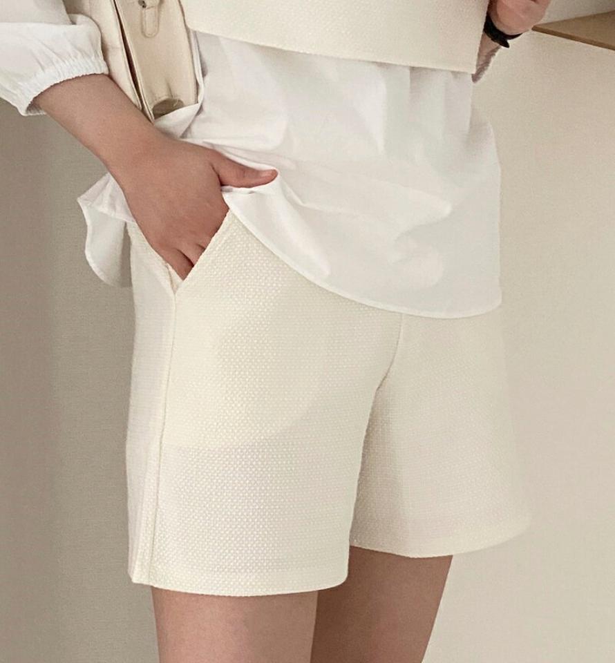 バックゴムツイードショートパンツ・p002580 レディース 【pt】パンツ ハーフ丈 単色 無地 シンプル ベーシック 短パン ズボン ショーパン ウエストゴム 楽ちん レーヨン混 春 夏 秋 カジュアル ラフ 韓国ファッション MKT
