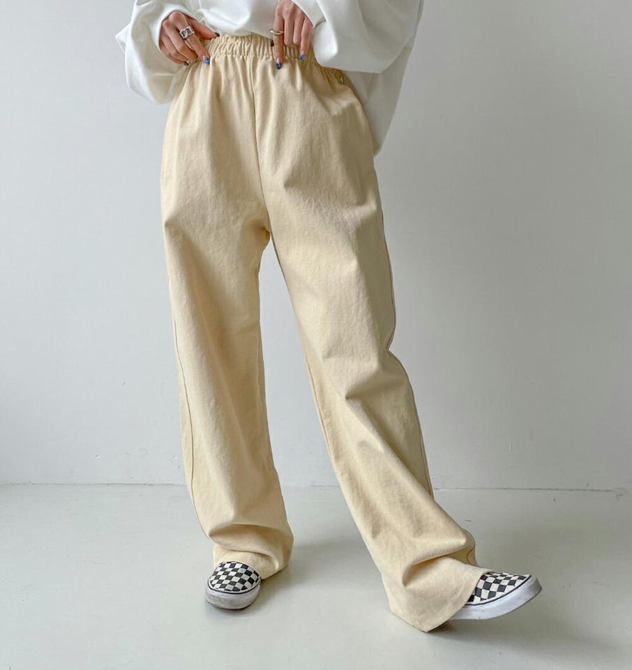 ハイウエストイージーワイドパンツ・p002485 レディース 【pt】パンツ ロング丈 単色 無地 シンプル ベーシック ハイウエスト ウエストゴム イージー ワイド パステル 春 夏 秋 冬 カラーパンツ カジュアル ラフ 韓国ファッション MKT