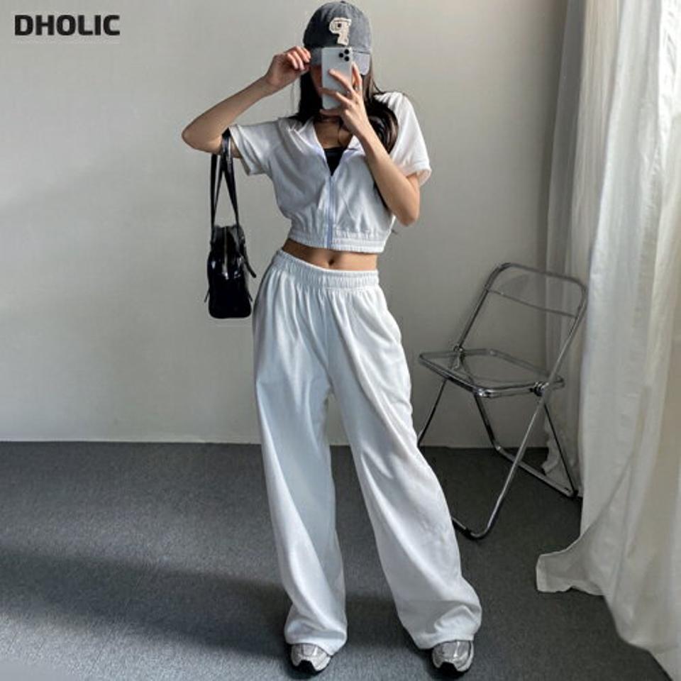 【マラソン特価】半袖パーカー&ワイドパンツSET・p002591 レディース 【pt】セットアップ セット setup パーカー ジップアップ 半袖 単色 無地 シンプル ベーシック フード フーディ クロップド丈 パンツ ロング丈 ワイド 春 夏 カジュアル 韓国ファッション MKT セール