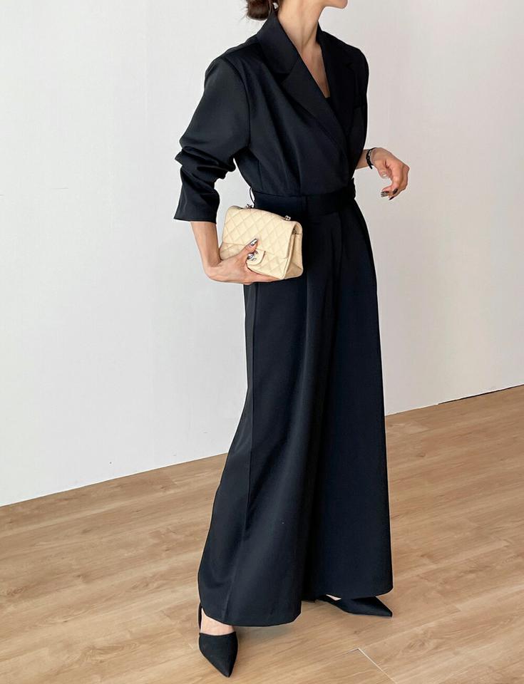 【送料無料】テーラードタックオールインワン・t00192 レディース 【pt】オールインワン パンツ ロング ロング丈 テーラードカラー 長袖 ワイド ストレート ダーツ ギャザー シンプル カジュアル フェミニン 可愛い かわいい 秋 冬 春 韓国ファッション