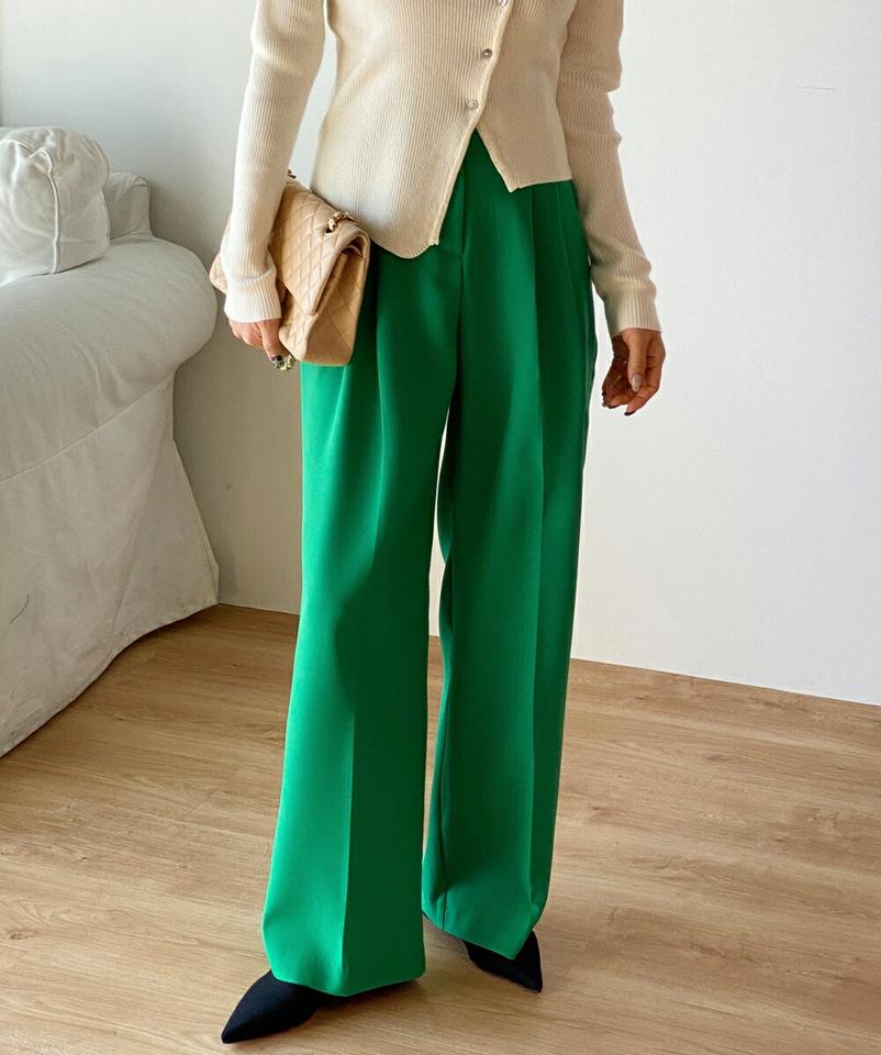 【マラソン特価】ツータックループスラックス・t00185 レディース 【pt】ボトムス ロング ロングパンツ スラックス ワイド ストレート ハイウエスト センタープレス フルレングス ロング丈 無地 単色 シンプル フェミニン カジュアル 秋 冬 春 韓国ファッション