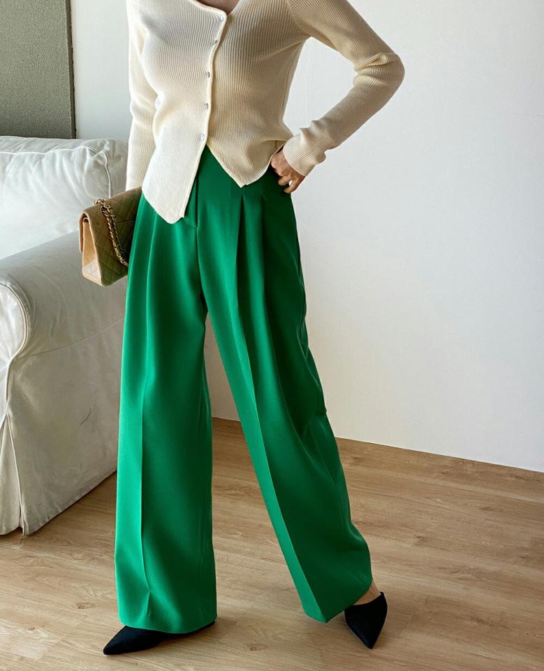 【マラソン特価】ツータックループスラックス・t00185 レディース 【pt】ボトムス ロング ロングパンツ スラックス ワイド ストレート ハイウエスト センタープレス フルレングス ロング丈 無地 単色 シンプル フェミニン カジュアル 秋 冬 春 韓国ファッション