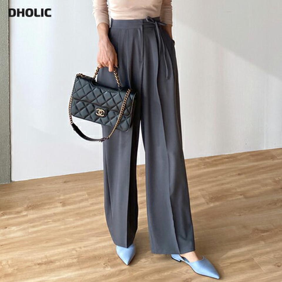 サイドリボンタックスラックス・t00179 レディース 【pt】ボトムス ロング ロングパンツ スラックス ワイド ストレート ツータック ハイウエスト センタープレス ロング丈 無地 単色 シンプル フェミニン カジュアル 秋 冬 春 韓国ファッション