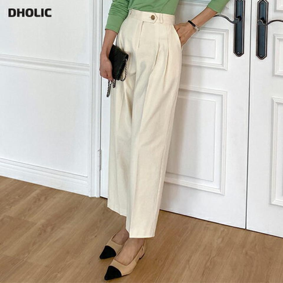 ツータックコットンスラックス・t00184 レディース 【pt】ボトムス ロング ロングパンツ スラックス ワイド ストレート ツータック ハイウエスト センタープレス ロング丈 無地 単色 シンプル フェミニン カジュアル 秋 冬 春 韓国ファッション