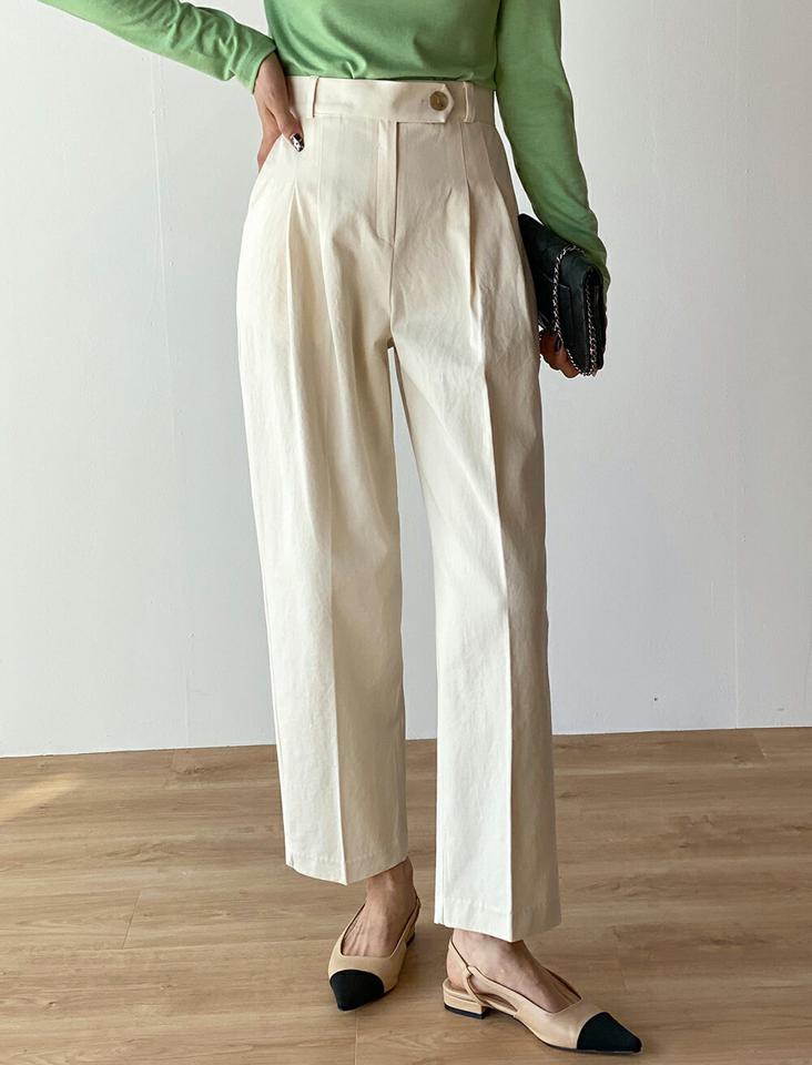 ツータックコットンスラックス・t00184 レディース 【pt】ボトムス ロング ロングパンツ スラックス ワイド ストレート ツータック ハイウエスト センタープレス ロング丈 無地 単色 シンプル フェミニン カジュアル 秋 冬 春 韓国ファッション