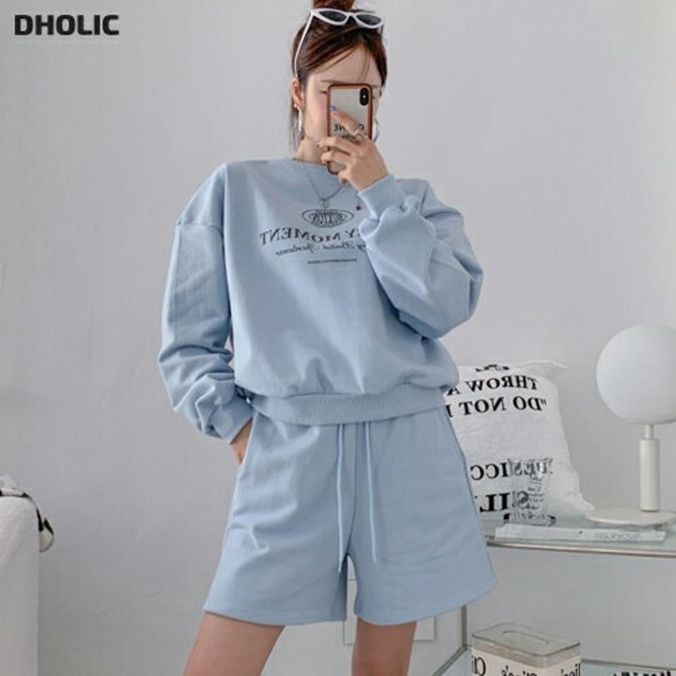 EVERY MOMENTスウェット&ドロストハーフパンツSET・p002486 レディース 【pt】セットアップ セット setup トップス スウェット トレーナー 長袖 柄 模様 ロゴ ロゴT パンツ ショート丈 ショーパン ドロスト 秋 冬 カジュアル 韓国ファッション MKT