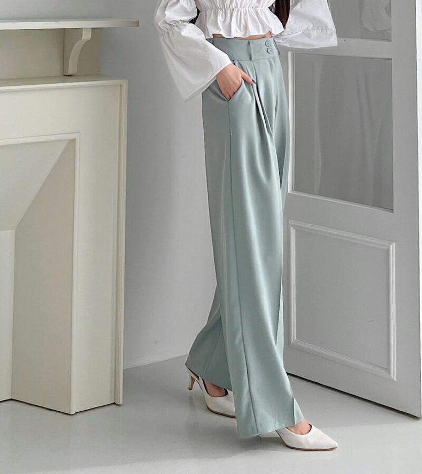タックくるみツーボタンスラックス・p002361 レディース 【pt】スラックス パンツ ロング丈 単色 無地 シンプル ベーシック パステル タック ストレート ワイド スラックス 秋 冬 春 フェミニン かわいい 可愛い オフィス 韓国ファッション MKT