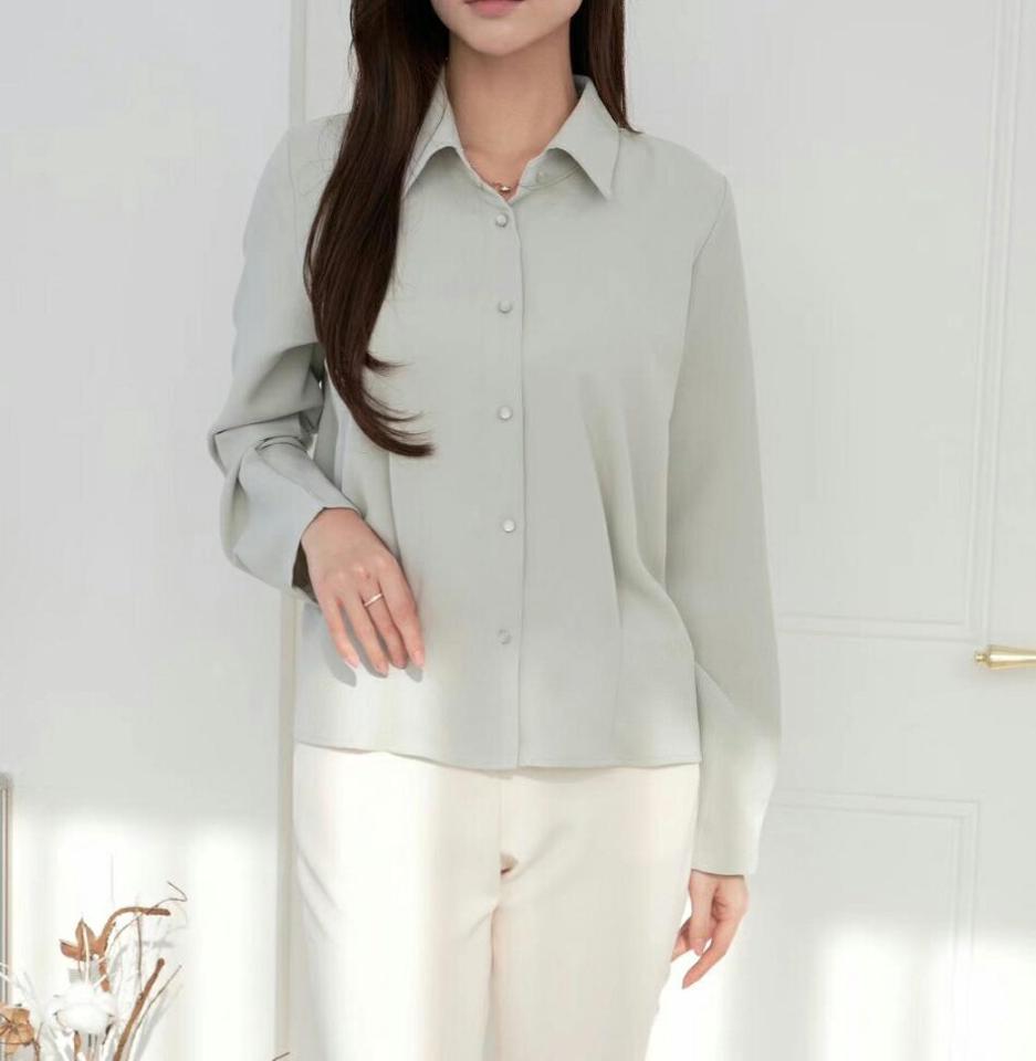 タックへムシャツ・p002319 レディース 【bl】シャツ トップス 長袖 単色 無地 シンプル ベーシック パステル タック ヘム 襟 えり オフィスカジュアル 秋 冬 大人 OL きれいめ 韓国ファッション MKT