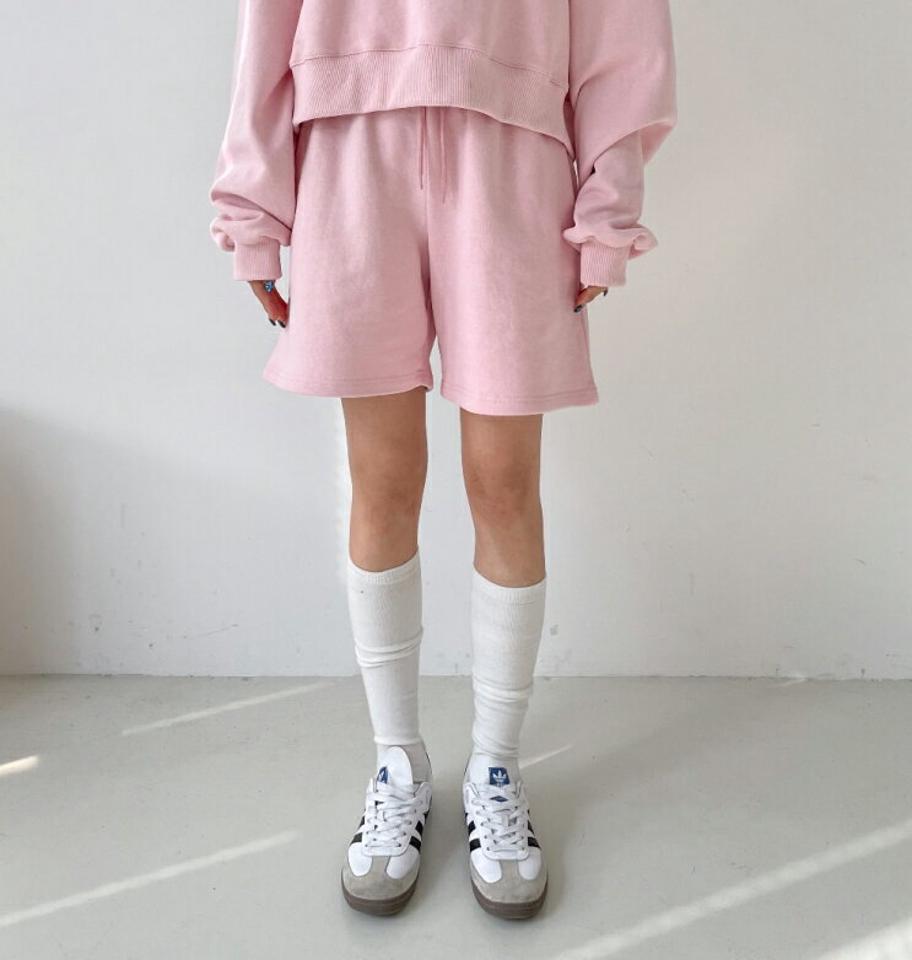 スウェットハーフパンツ・p002484 レディース 【pt】パンツ ハーフ丈 ハーフパンツ 単色 無地 シンプル ベーシック 短パン スウェット トレーナー ウエストゴム 春 夏 秋 カジュアル ラフ 綿 コットン 韓国ファッション MKT