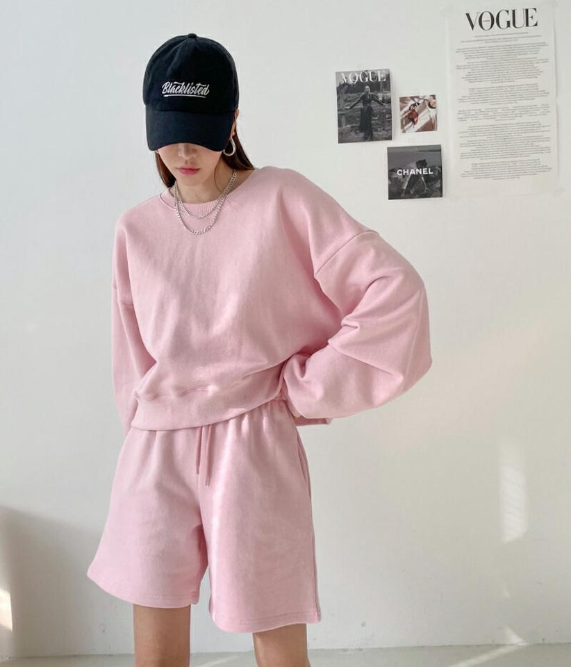 スウェットハーフパンツ・p002484 レディース 【pt】パンツ ハーフ丈 ハーフパンツ 単色 無地 シンプル ベーシック 短パン スウェット トレーナー ウエストゴム 春 夏 秋 カジュアル ラフ 綿 コットン 韓国ファッション MKT