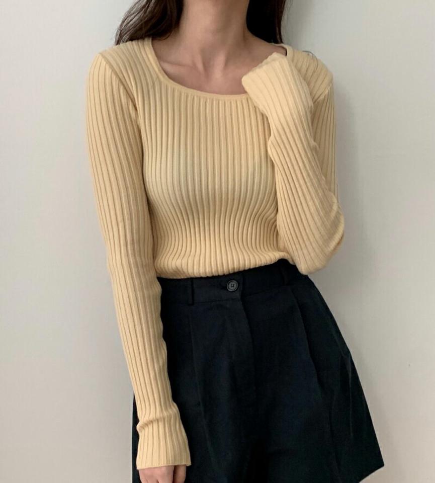 ワイドネックリブ長袖ニット・p002508 レディース 【tops】トップス ニット 長袖 単色 無地 シンプル ベーシック リブ ワイドネック 鎖骨 デコルテ パステル カラバリ 秋 冬 かわいい 可愛い キュート 韓国ファッション MKT