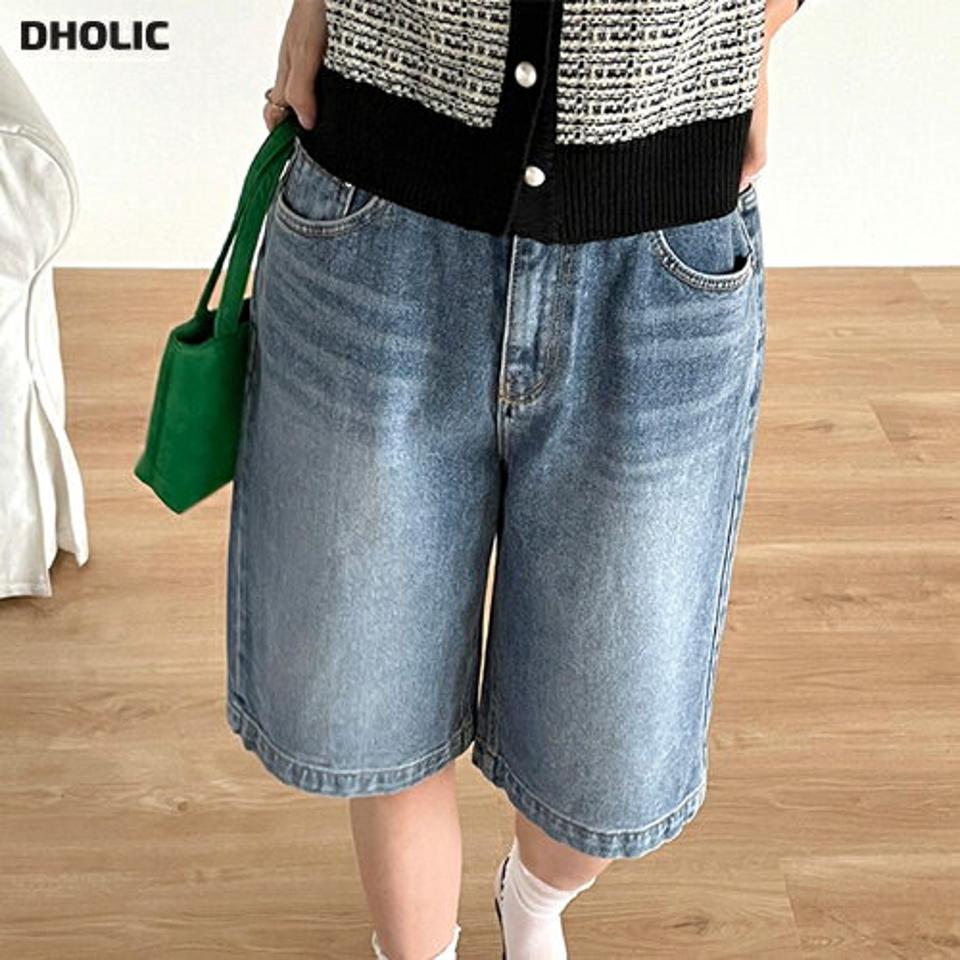 イージーハーフデニムパンツ・t71844 レディース 【pt】ボトムス ショート ショートパンツ デニムパンツ ハイウエスト ワイド ウエスト後ろゴム ハーフ丈 シンプル フェミニン カジュアル 可愛い かわいい 秋 冬 春 韓国ファッション