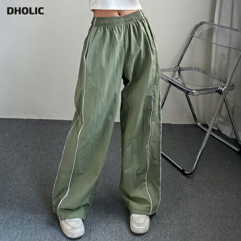 【マラソン特価】ナイロンパイピングワイドパンツ・p002543 レディース 【pt】パンツ ロング丈 ワイド 柄 模様 配色 パイピング ウエストゴム 楽ちん 長ズボン ズボン 秋 冬 カジュアル ラフ ゆったり かっこいい スポーティ 韓国ファッション MKT セール