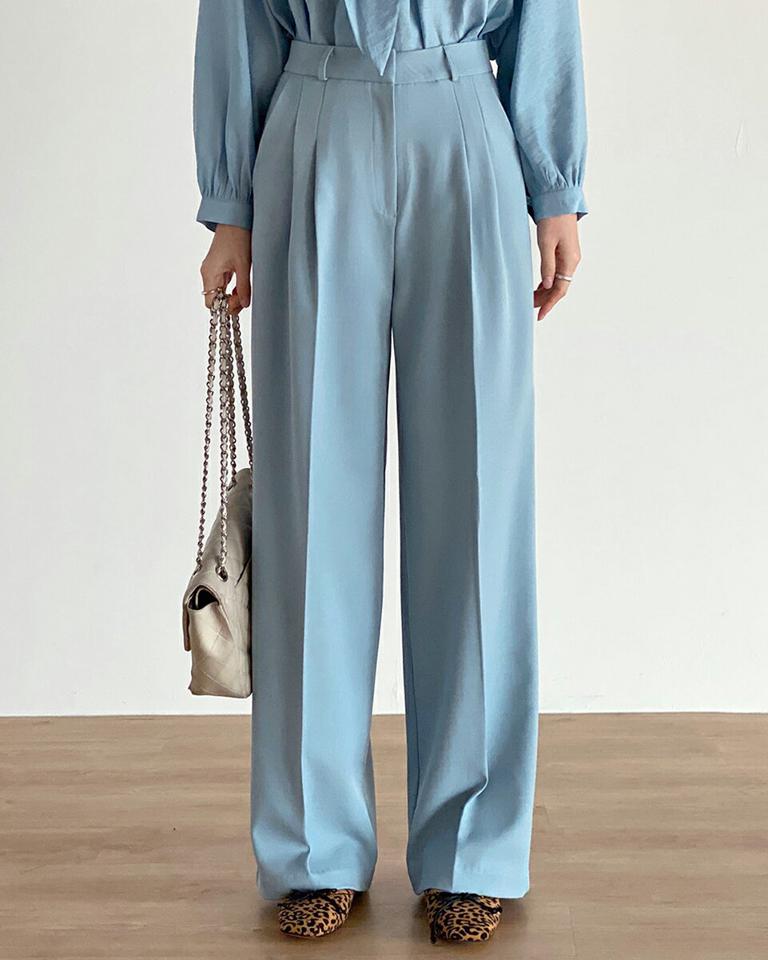 ツータックワイドスラックス・t71853 レディース 【pt】ボトムス ロング ロングパンツ スラックス ツータック センタープレス ストレート ワイド フルレングス ハイウエスト ロング丈 シンプル フェミニン カジュアル 秋 冬 春 韓国ファッション