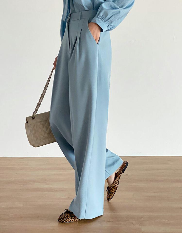 ツータックワイドスラックス・t71853 レディース 【pt】ボトムス ロング ロングパンツ スラックス ツータック センタープレス ストレート ワイド フルレングス ハイウエスト ロング丈 シンプル フェミニン カジュアル 秋 冬 春 韓国ファッション