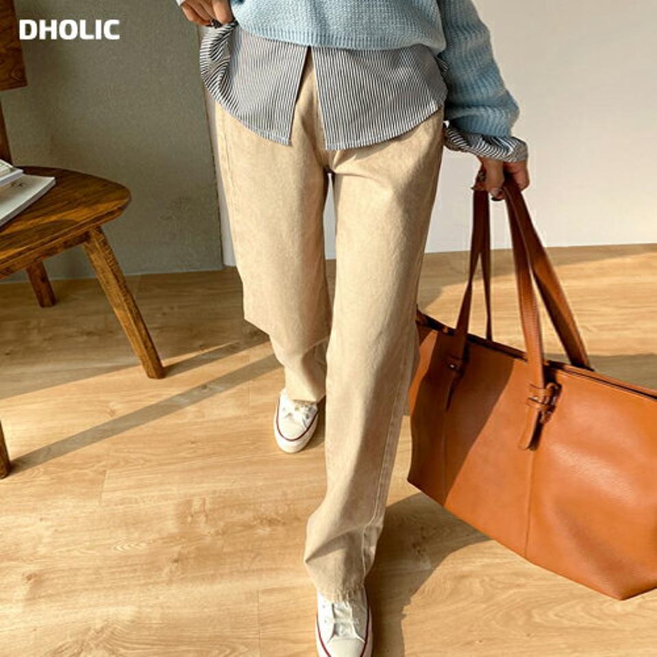 ピグメントカラーワイドパンツ・t00254 レディース 【pt】ボトムス ロング ロングパンツ ワイド ストレート ハイウエスト コットン 綿 ロング丈 無地 単色 ベーシック シンプル フェミニン カジュアル 秋 冬 春 韓国ファッション