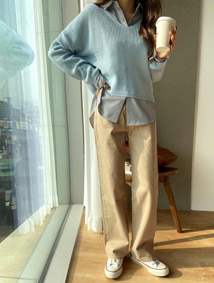 ピグメントカラーワイドパンツ・t00254 レディース 【pt】ボトムス ロング ロングパンツ ワイド ストレート ハイウエスト コットン 綿 ロング丈 無地 単色 ベーシック シンプル フェミニン カジュアル 秋 冬 春 韓国ファッション