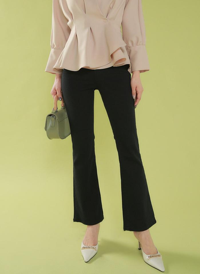 シークレットゴムフレアパンツ・t00257 レディース 【pt】ボトムス ロング ロングパンツ ハイウエスト 内側ゴム スリム フレア ハイウエスト ロング丈 無地 単色 シンプル フェミニン カジュアル 秋 冬 春 韓国ファッション