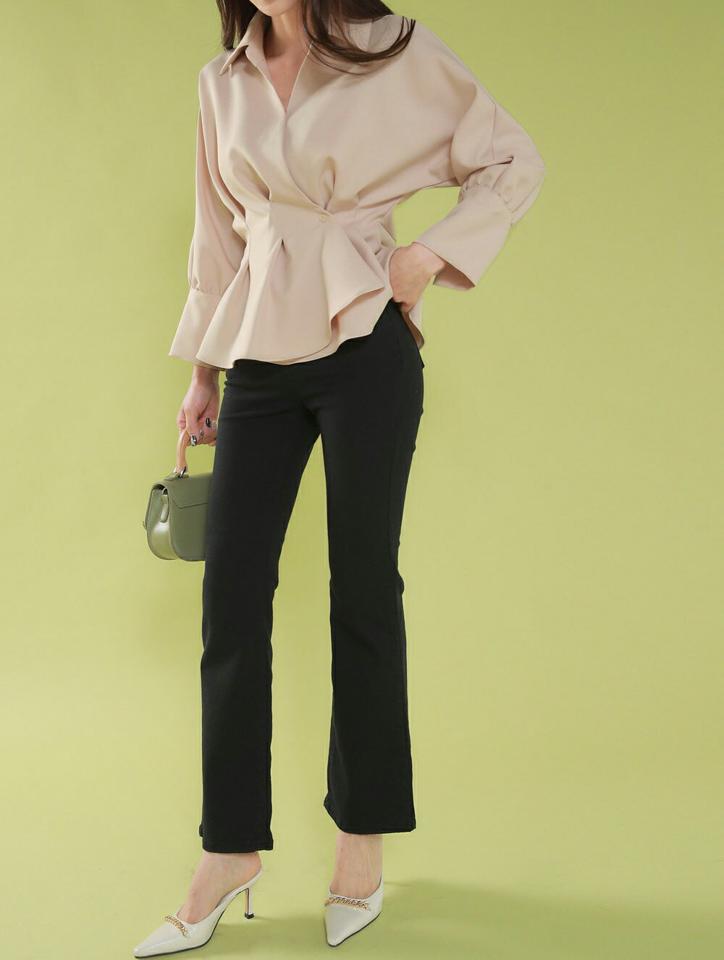 シークレットゴムフレアパンツ・t00257 レディース 【pt】ボトムス ロング ロングパンツ ハイウエスト 内側ゴム スリム フレア ハイウエスト ロング丈 無地 単色 シンプル フェミニン カジュアル 秋 冬 春 韓国ファッション