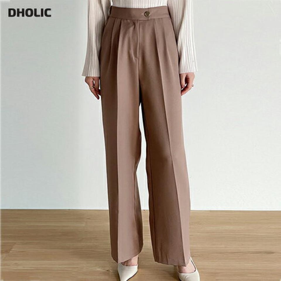 タックワイドボタンスラックス・t00396 レディース 【pt】ボトムス ロング ロングパンツ スラックス ワイド ストレート ハイウエスト ツータック センタープレス ロング丈 無地 単色 シンプル フェミニン カジュアル 秋 冬 春 韓国ファッション