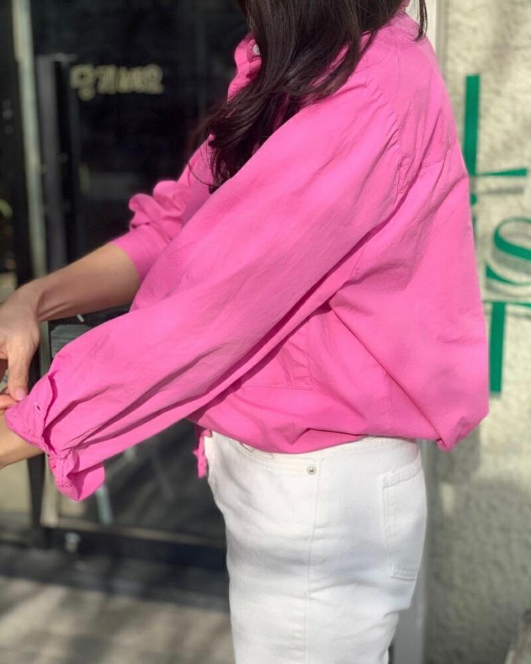 【マラソン特価】ドロストヘムポケットシャツ・p002742 レディース 【bl】シャツ トップス 長袖 単色 無地 シンプル ベーシック カジュアル ラフ 秋 冬 春 ドロスト ヘム ポケット 襟 ピンク ビビットカラー 韓国ファッション MKT セール