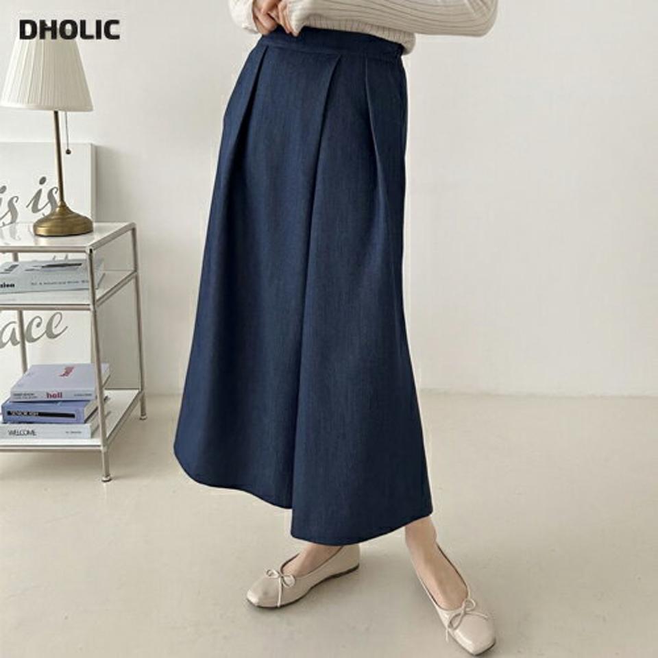 【マラソン特価】イージータックフレアデニムパンツ・p002728 レディース 【pt】パンツ ロング丈 単色 無地 シンプル ベーシック イージー タック ウエストゴム レーヨン混 春 夏 秋 冬 かわいい 可愛い デニム Aライン 韓国ファッション MKT