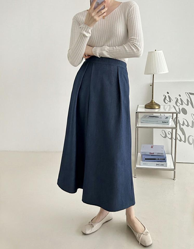 【マラソン特価】イージータックフレアデニムパンツ・p002728 レディース 【pt】パンツ ロング丈 単色 無地 シンプル ベーシック イージー タック ウエストゴム レーヨン混 春 夏 秋 冬 かわいい 可愛い デニム Aライン 韓国ファッション MKT