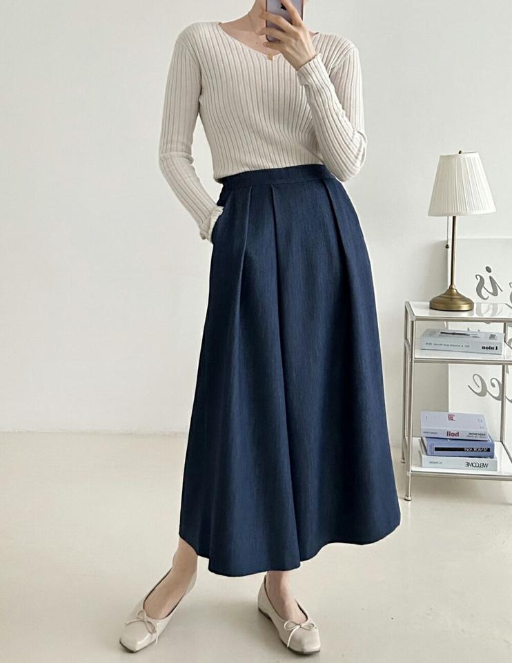 【マラソン特価】イージータックフレアデニムパンツ・p002728 レディース 【pt】パンツ ロング丈 単色 無地 シンプル ベーシック イージー タック ウエストゴム レーヨン混 春 夏 秋 冬 かわいい 可愛い デニム Aライン 韓国ファッション MKT