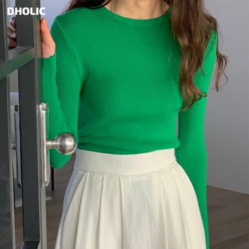 ラウンドネックスリム長袖ニット・p002709 レディース 【tops】トップス ニット 長袖 単色 無地 シンプル ベーシック ラウンドネック スリム タイト 細身 セーター 秋 冬 かわいい 可愛い カジュアル 韓国ファッション MKT