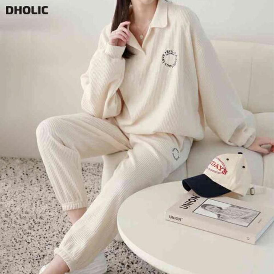 刺繍リブスウェット&ジョガーパンツSET・p002691 レディース 【pt】 韓国ファッション セットアップ スウェット カラーネック 長袖 ドロップショルダー リブ 刺? ルーズ 無地 パンツ ジョガー ロング丈 9分丈 ストレート set カジュアル MKT