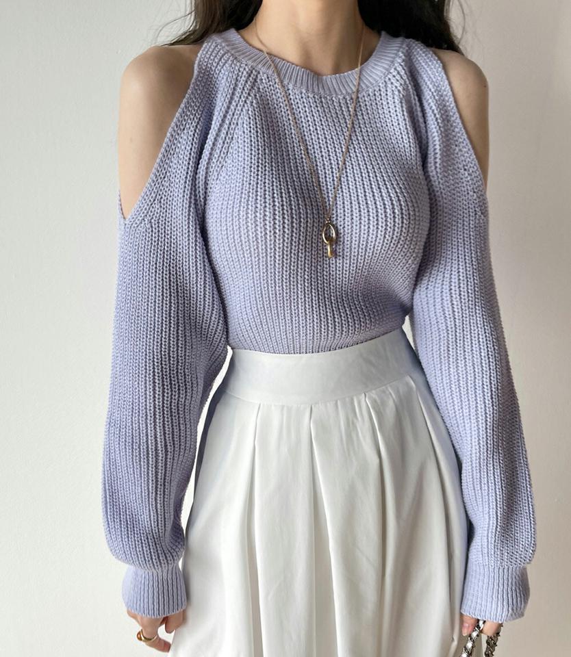 ラグランオープンショルダーニット・t00389 レディース 【tops】トップス ニット ラウンドネック 長袖 リブヘム ラグラン オープンショルダー 大人 シンプル カジュアル フェミニン 可愛い かわいい 秋 冬 春 韓国ファッション