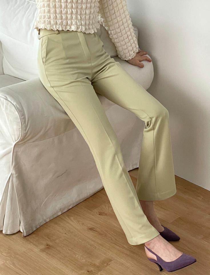 シークレットゴムフレアスラックス・b00378 レディース 【pt】ボトムス ロング ロングパンツ スラックス センタープレス フレア スリム ハイウエスト ロング丈 無地 単色 シンプル フェミニン カジュアル 秋 冬 春 韓国ファッション