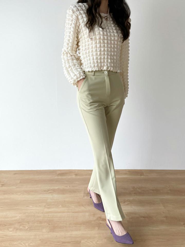 シークレットゴムフレアスラックス・b00378 レディース 【pt】ボトムス ロング ロングパンツ スラックス センタープレス フレア スリム ハイウエスト ロング丈 無地 単色 シンプル フェミニン カジュアル 秋 冬 春 韓国ファッション