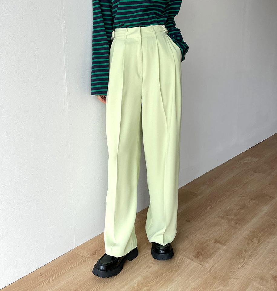 ツータックベルトスラックス・t00373 レディース 【pt】ボトムス ロング ロングパンツ スラックス ツータック フルレングス ワイド ストレート ハイウエスト ロング丈 無地 単色 シンプル フェミニン カジュアル 秋 冬 春 韓国ファッション