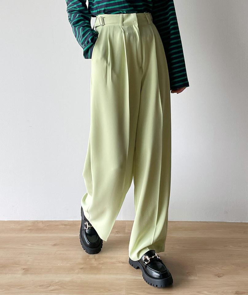 ツータックベルトスラックス・t00373 レディース 【pt】ボトムス ロング ロングパンツ スラックス ツータック フルレングス ワイド ストレート ハイウエスト ロング丈 無地 単色 シンプル フェミニン カジュアル 秋 冬 春 韓国ファッション