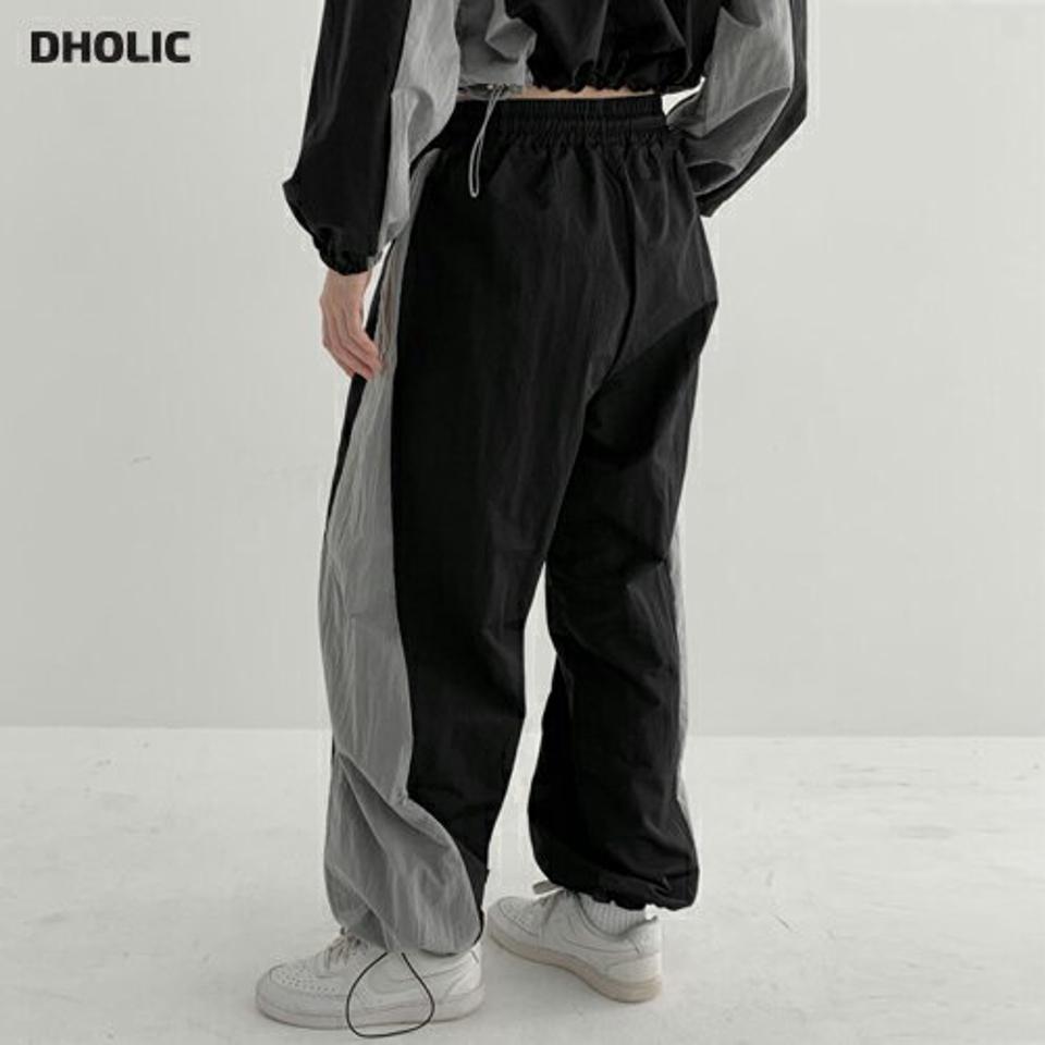 【マラソン特価】2WAY配色ドロストナイロンパンツ・p002630 レディース 【pt】パンツ ロング丈 柄 模様 配色 バイカラー ドロスト ナイロン 2WAY ウエストゴム パラシュート ワイド 春 秋 カジュアル ラフ スポーツ 運動 ストレート ジョガー 韓国ファッション MKT セール