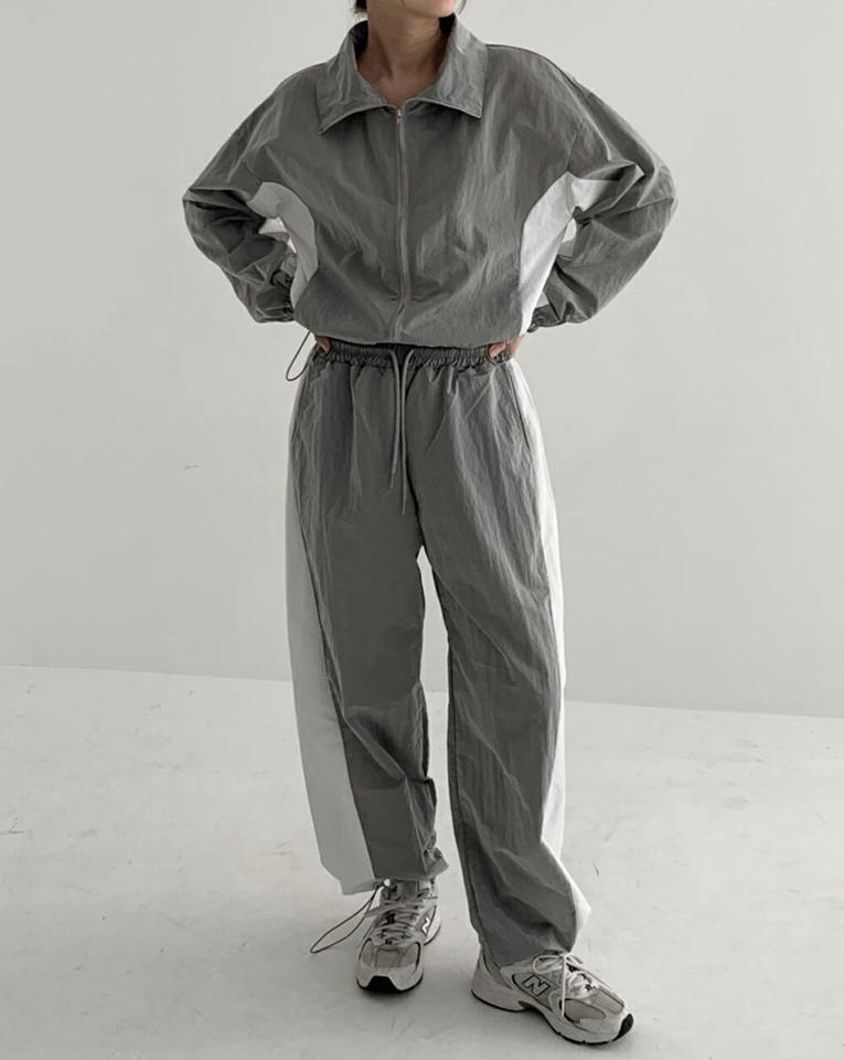 【マラソン特価】2WAY配色ドロストナイロンパンツ・p002630 レディース 【pt】パンツ ロング丈 柄 模様 配色 バイカラー ドロスト ナイロン 2WAY ウエストゴム パラシュート ワイド 春 秋 カジュアル ラフ スポーツ 運動 ストレート ジョガー 韓国ファッション MKT セール